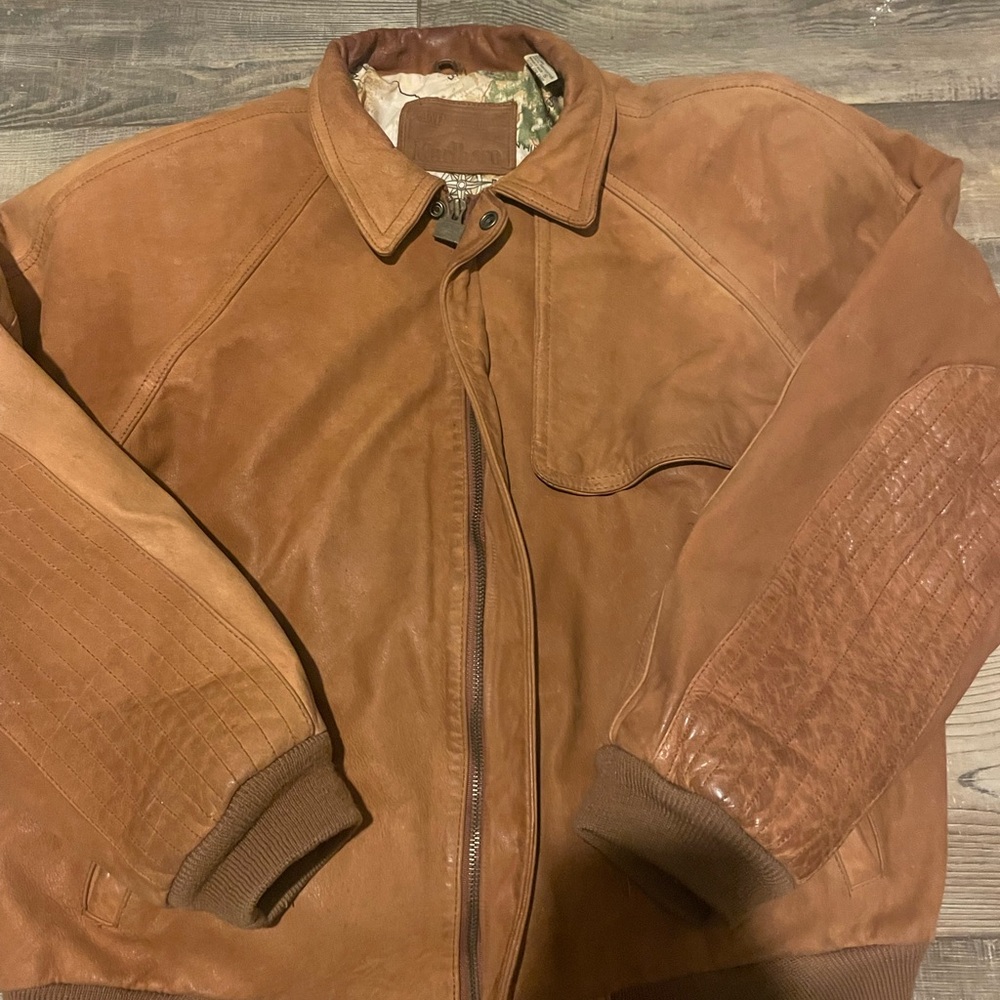 Marlboro Tan Leather Bomber Jacket